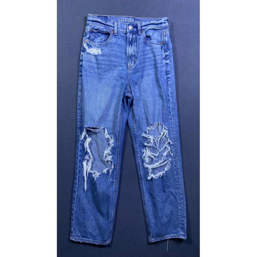 American Eagle Mom Jeans Women's 4S High-Rise Straight 28x28-Measured Destroyed